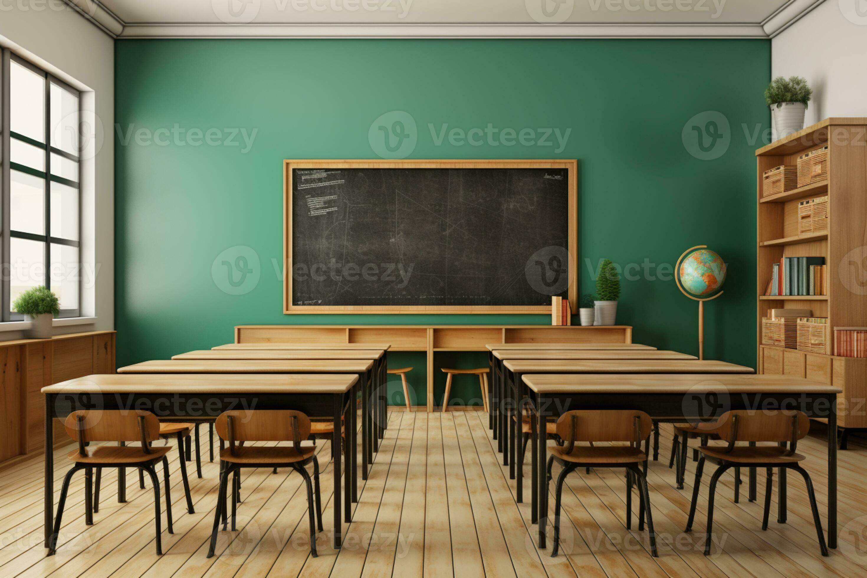 Rendering Classroom Interior Empty Green Board Background Stock Photo by  ©roncivil 383222458