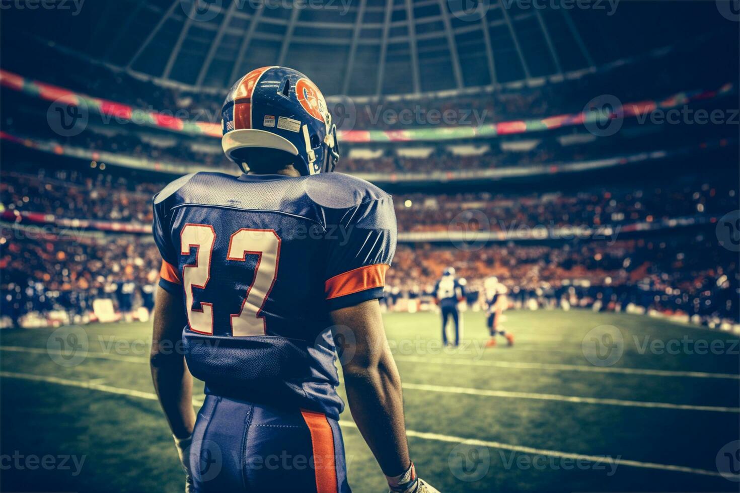 American Football Player ready to play at huge stadium photo
