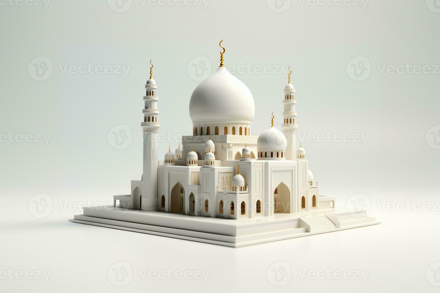 3d rendering of a white mosque with a golden dome photo
