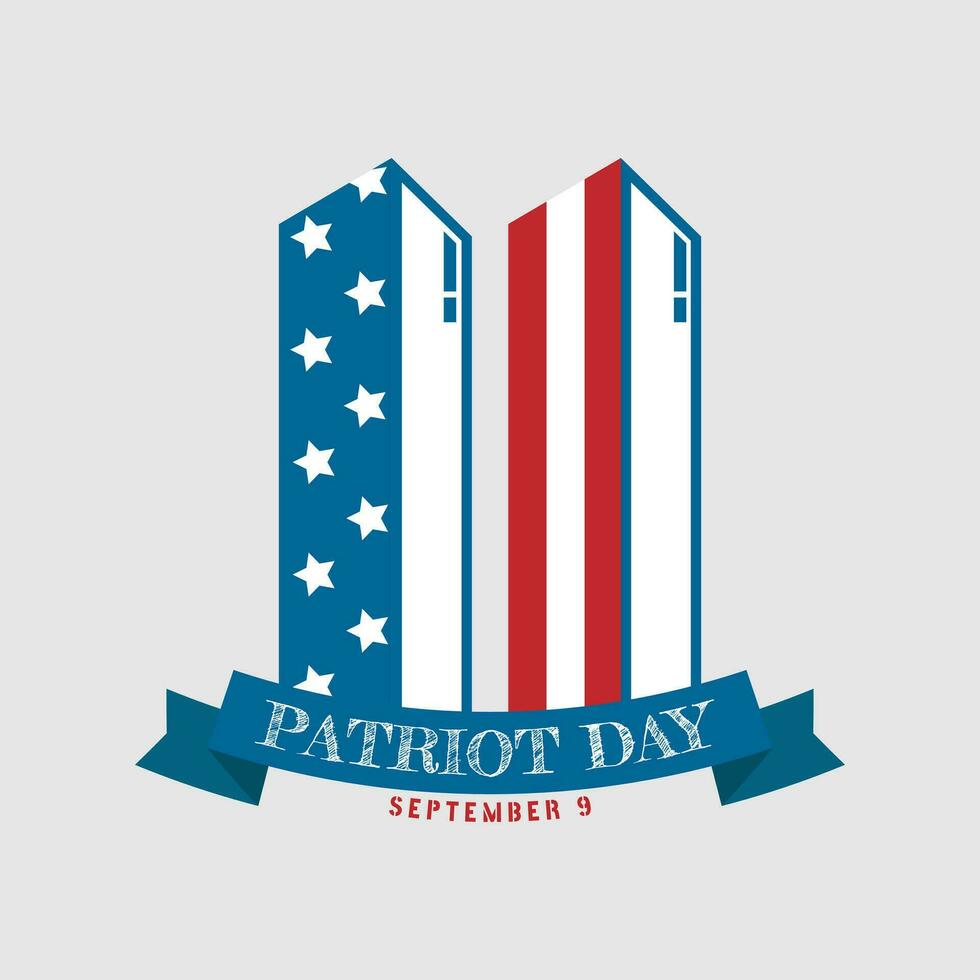 Patriot Day Logo with tower and ribbon vector