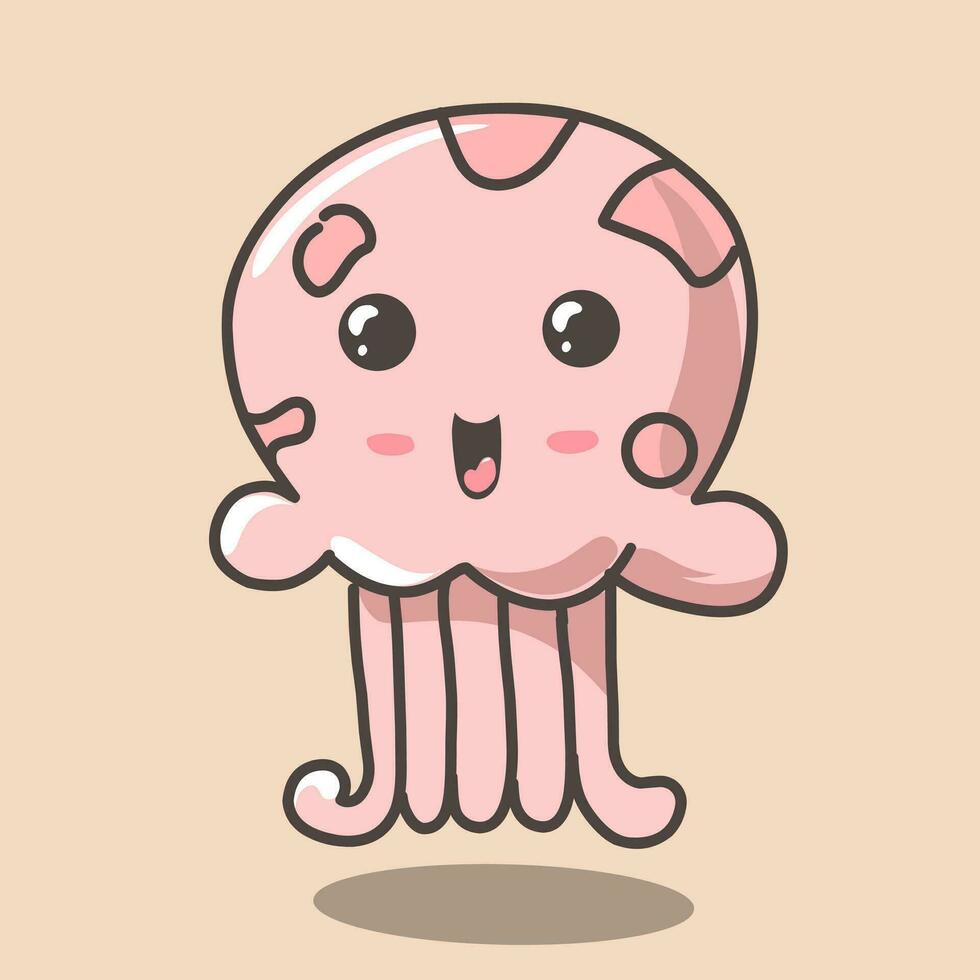 illustration of a cute jellyfish mascot icon who is cheerful vector
