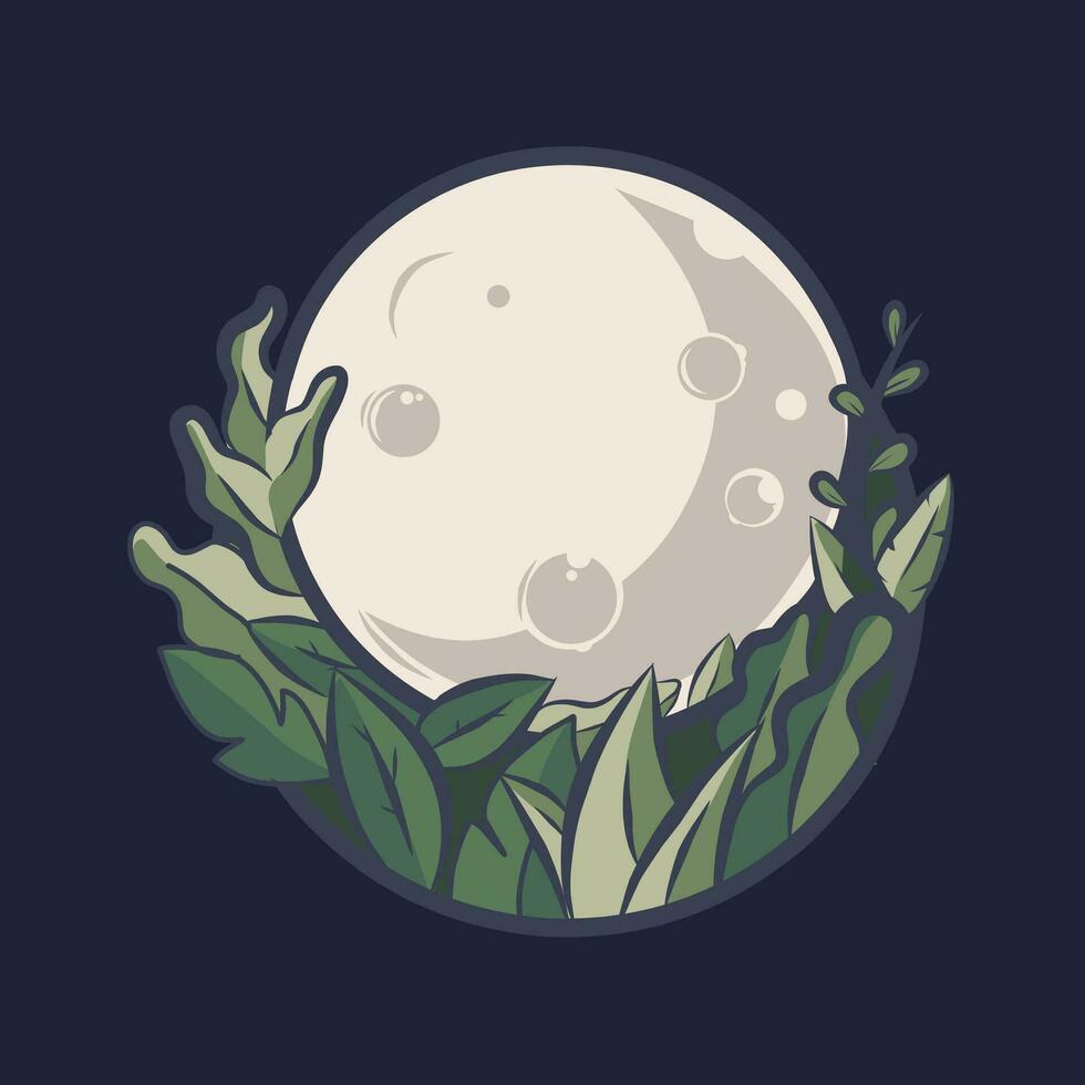 vector ilustración de lleno Luna con verde planta adornos