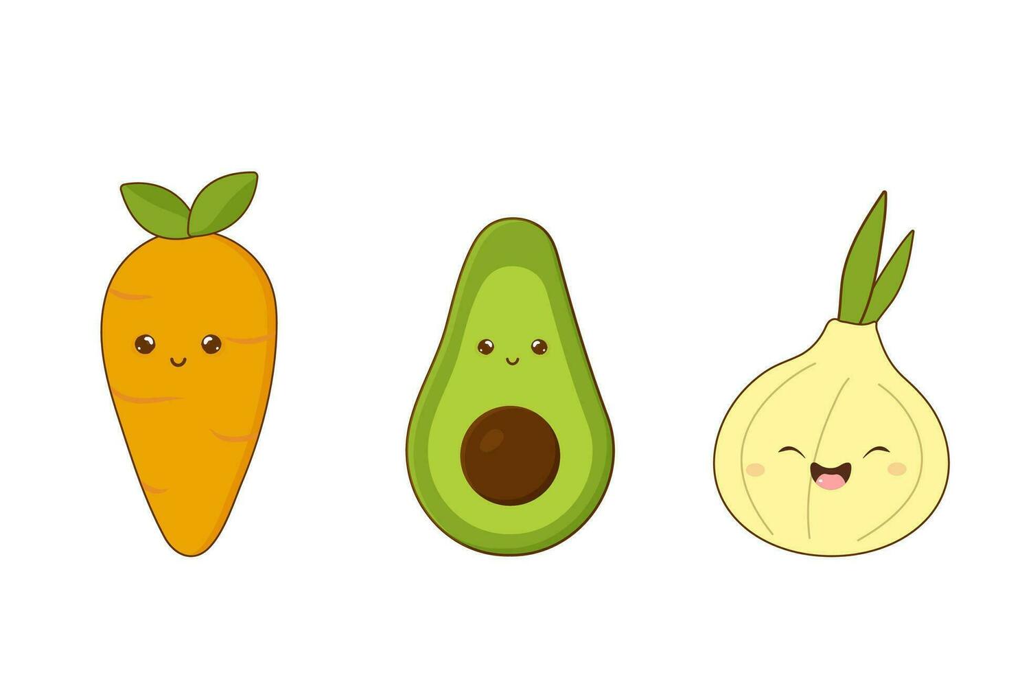 cute vegetables clip art avacado, carrots, onions vector