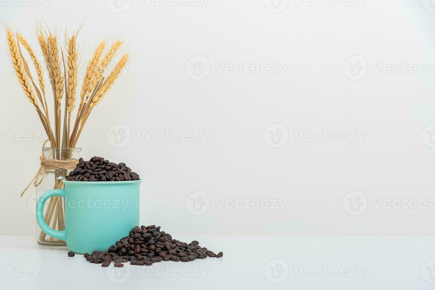 Coffee cup full of coffee beans Realistic coffee beans in Mild green cup isolated on white background photo