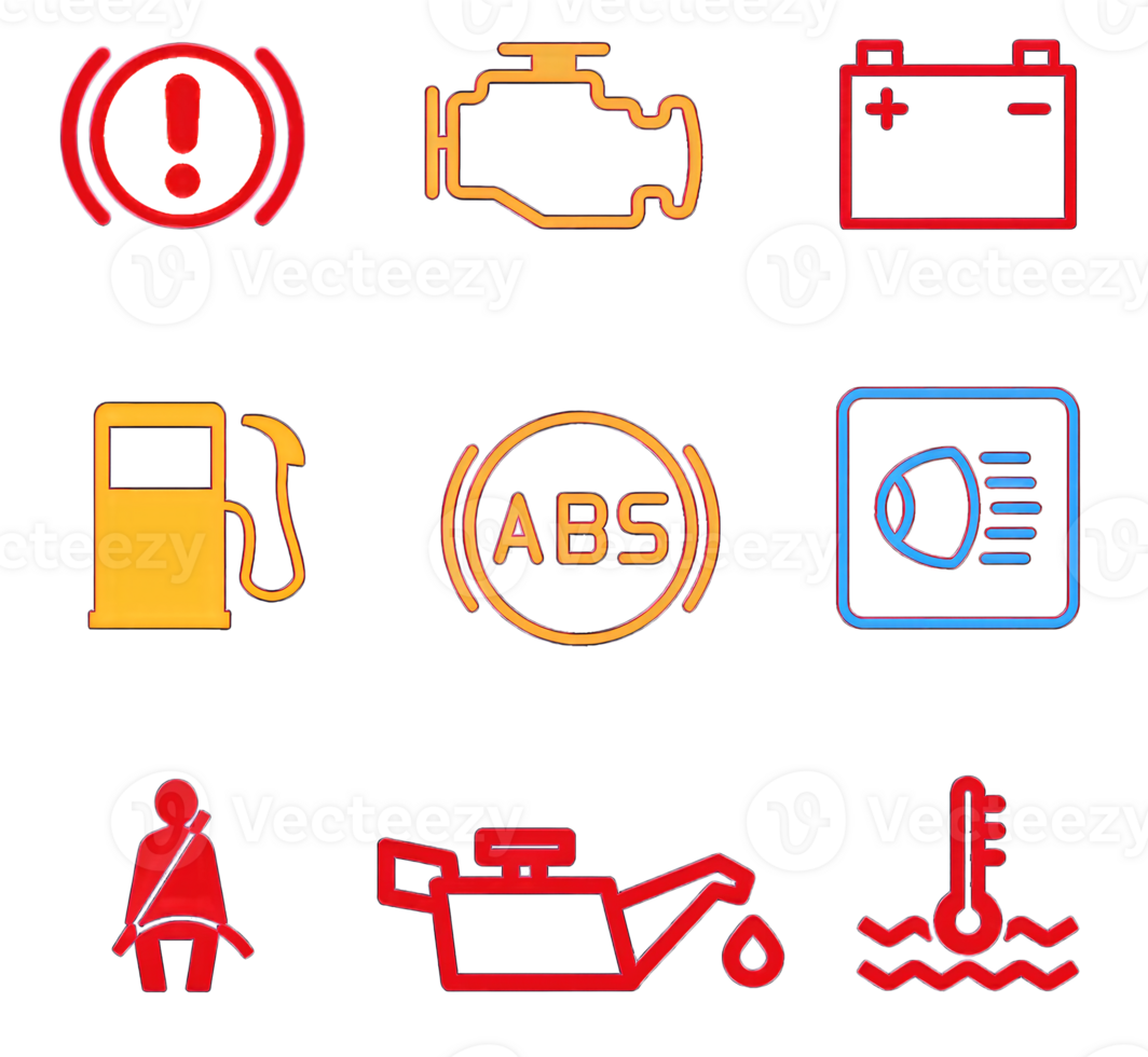 Auto Instrumententafel Symbol Satz. Fahrzeug Bedienung und Warnung Symbol Zeichen Sammlung. Vektor Illustration Bild, generativ ai png