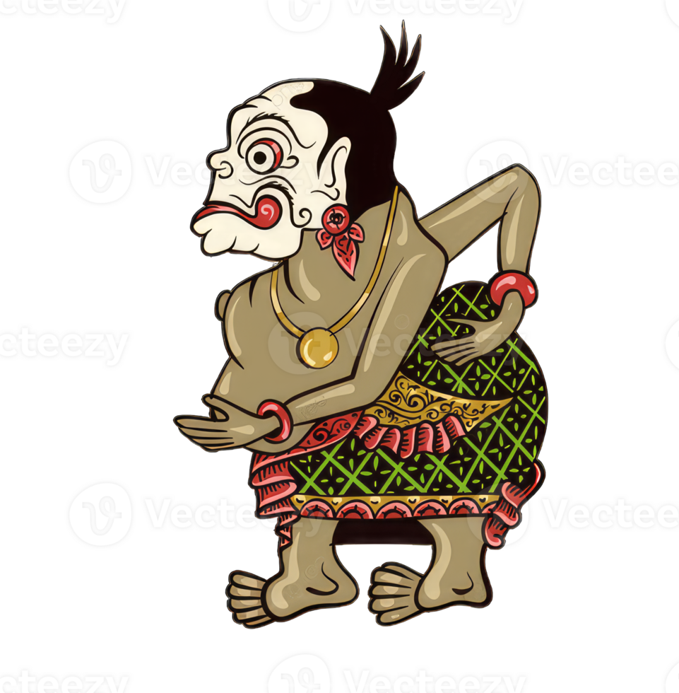 Vector illustration, modification of wayang kulit purwa, character of Bagong, Generative AI png