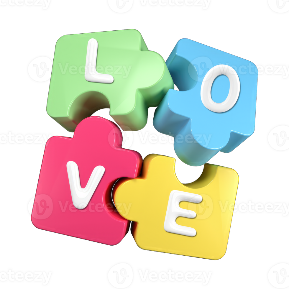 Puzzle with LOVE words, Colorfull, Transparent background, Generative AI png