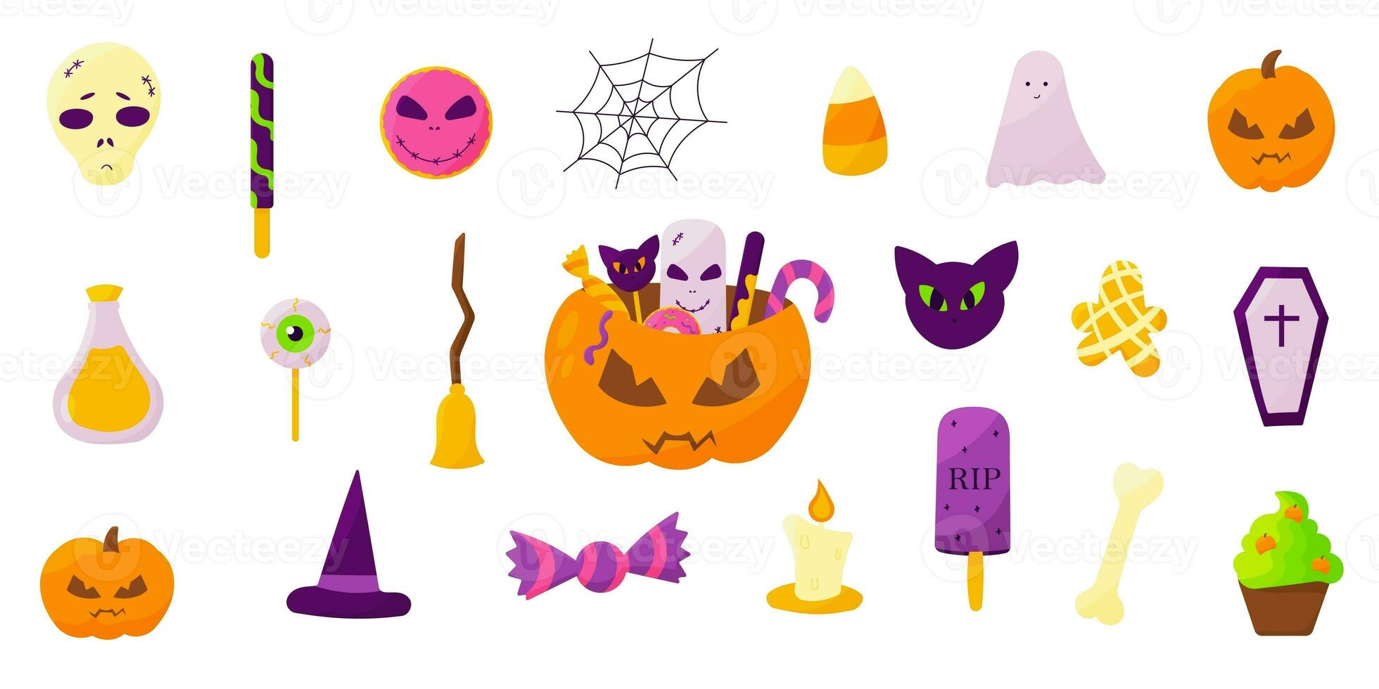 halloween pumpkin sweets skull bones set elements photo