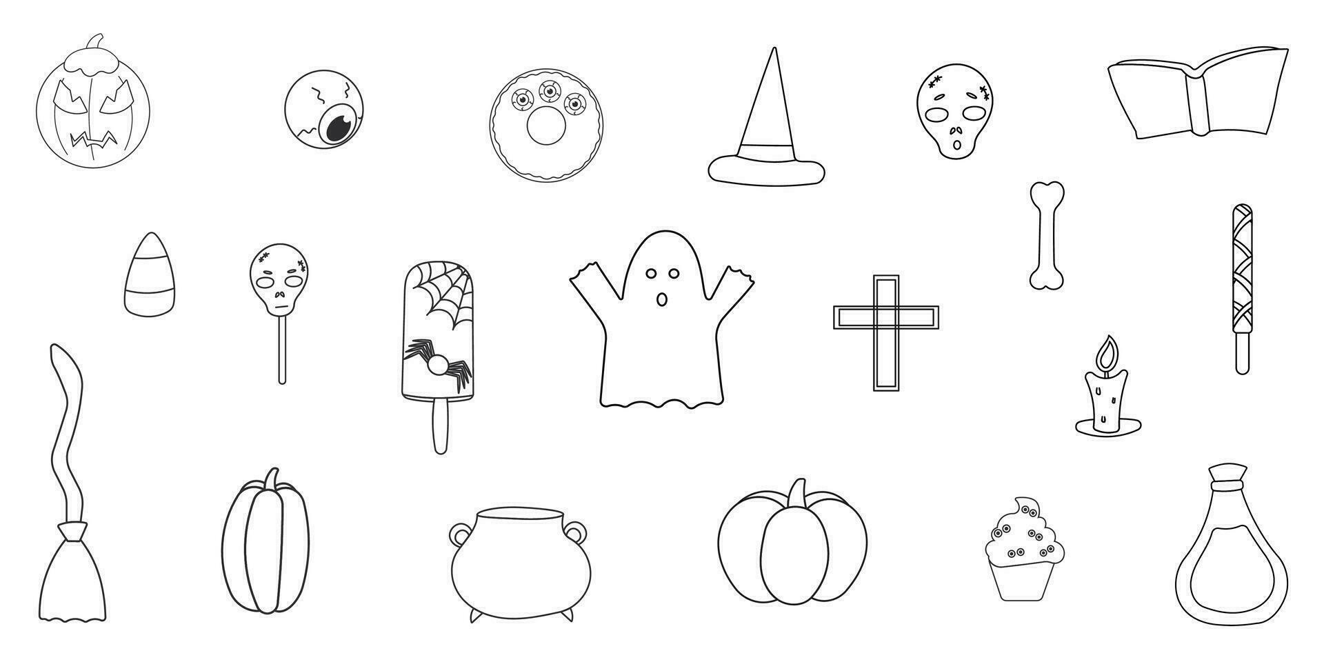 halloween pumpkin sweets bones line element set vector