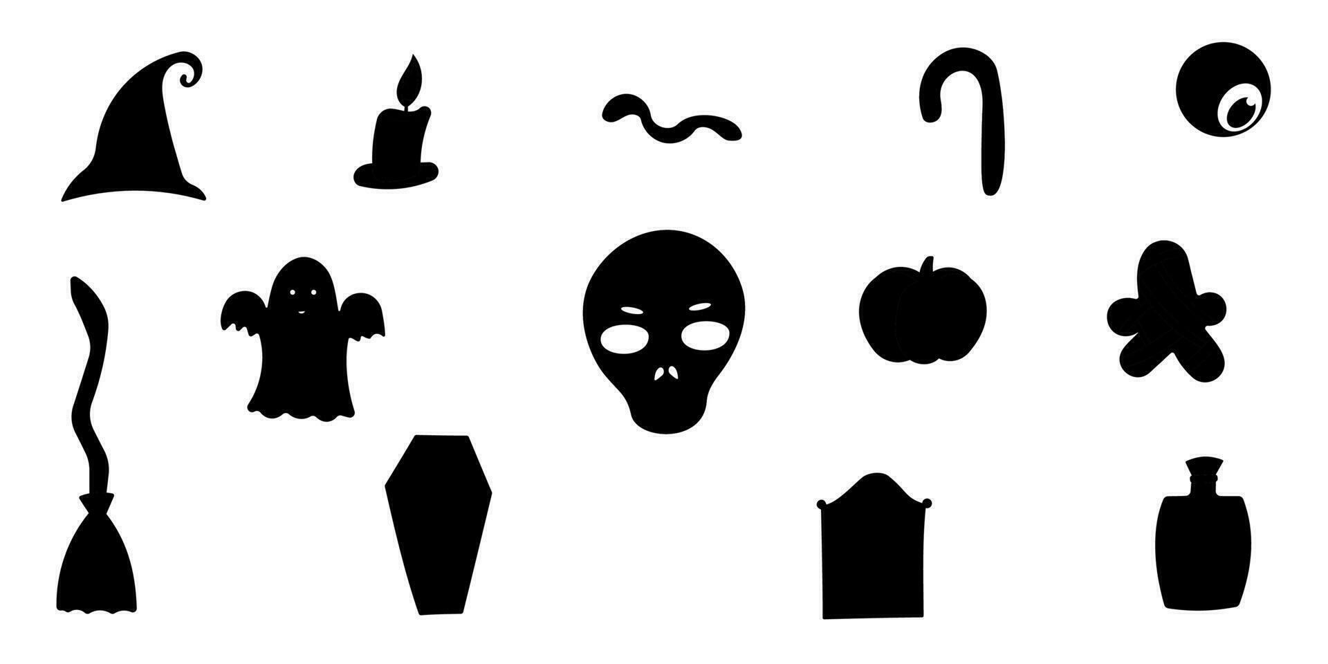 halloween pumpkin sweets bones black element set vector