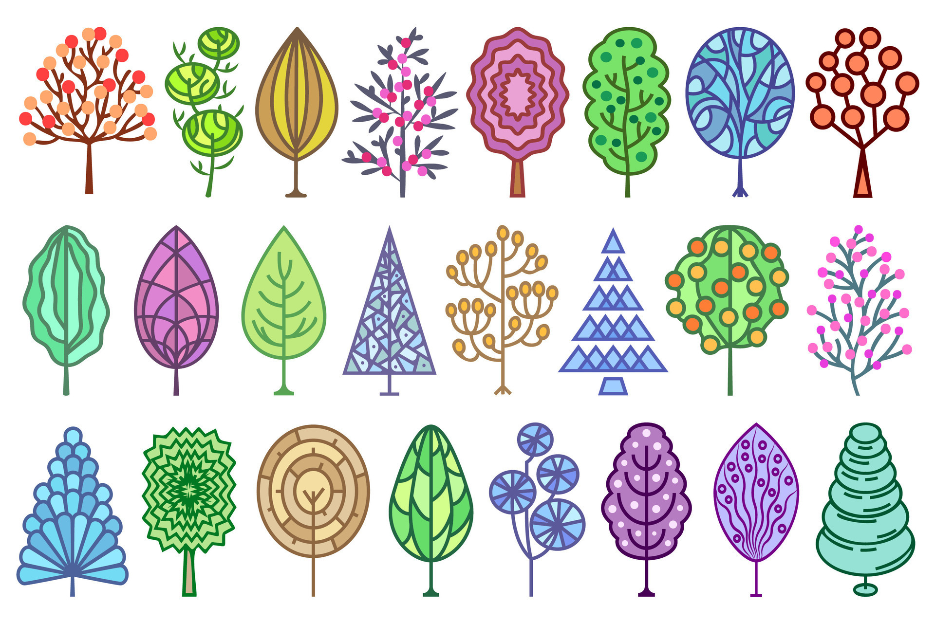 Vector Set Of Colorful Trees Abstract Decorative Trees Colorful vector-set-of-colorful-trees-abstract-decorative-trees-colorful