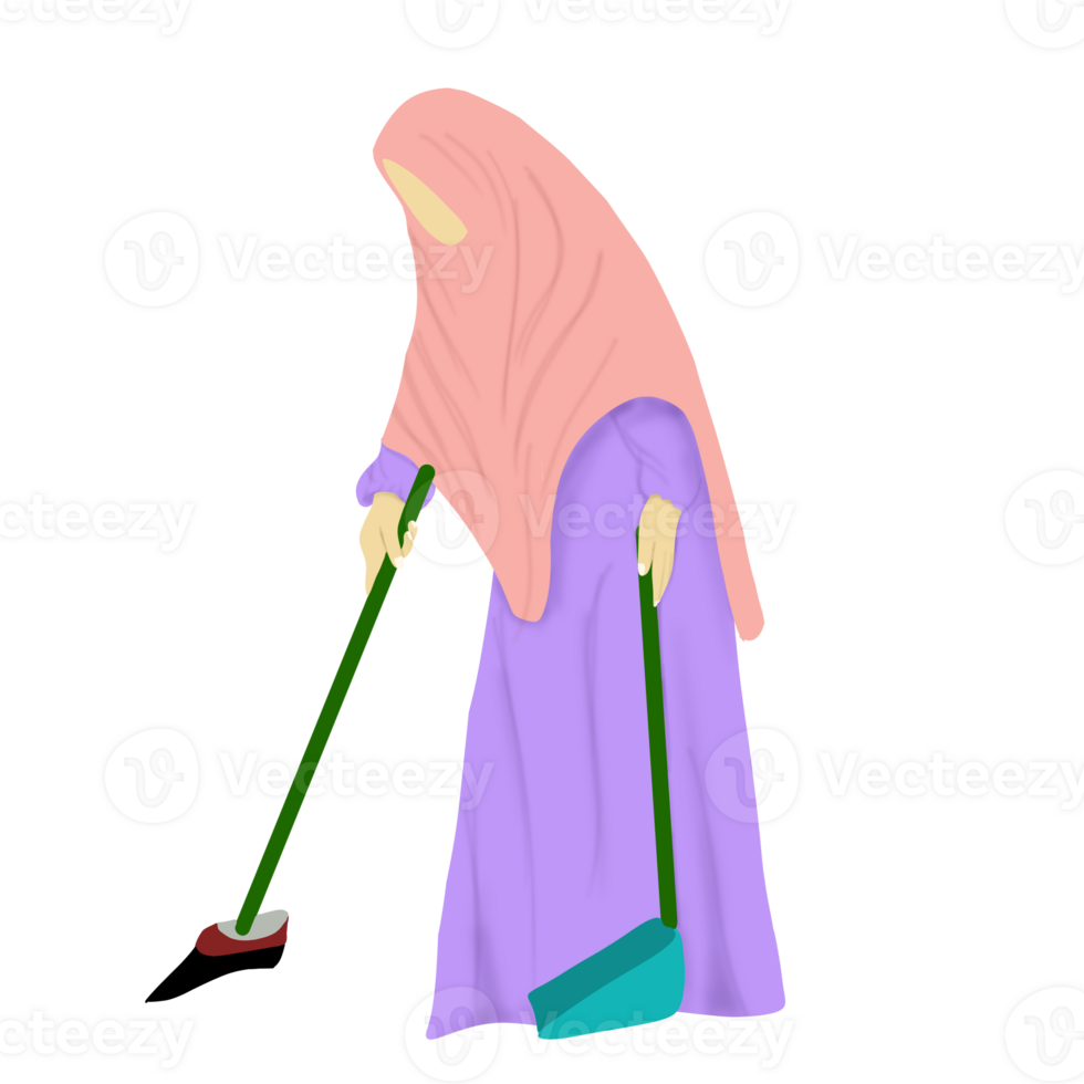 Hijab wowan cleaning the floor png