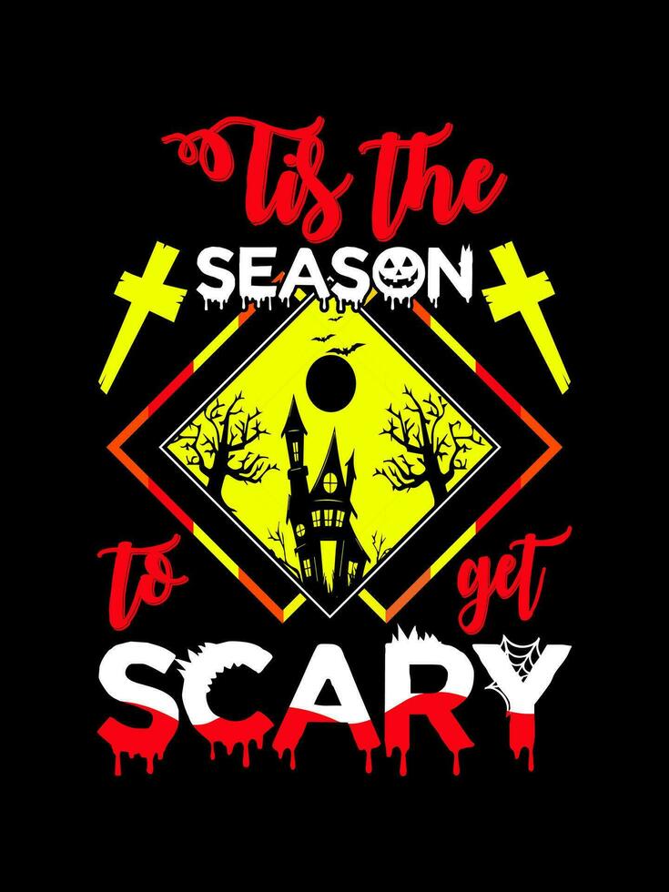 Halloween horror vintage t-shirt design and Scary lettering print template vector typography graphics art