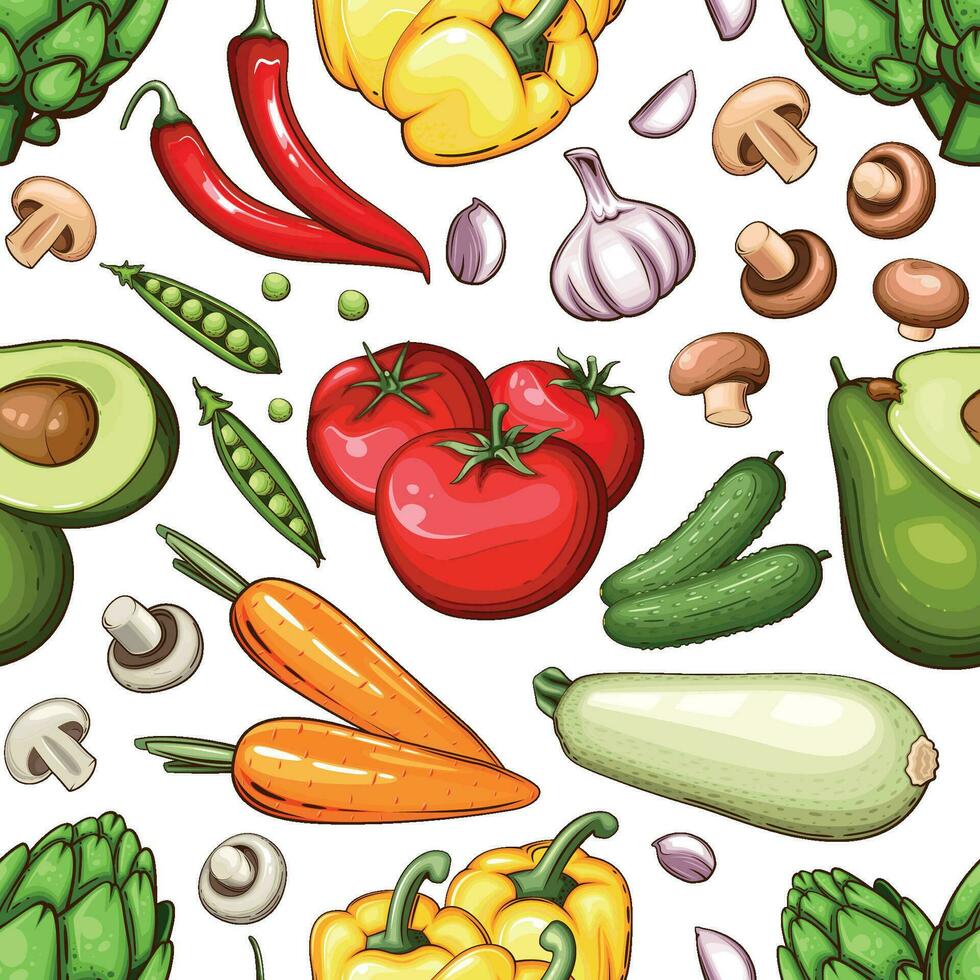 Colorful Seamless Pattern with fresh vegetables Food Pattern Background vector