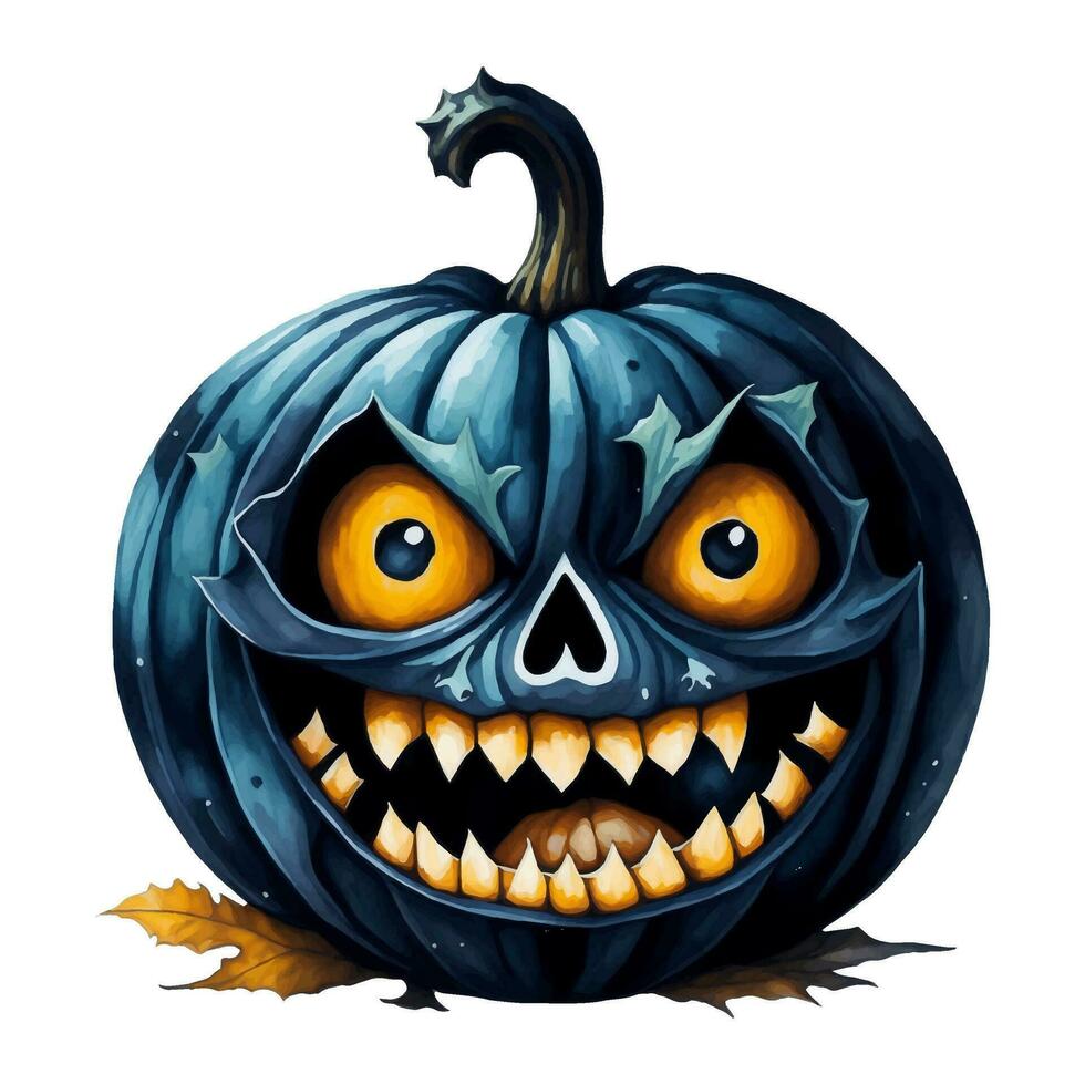 Scary pumpkin for Halloween.Dark blue pumpkin with teeth for your design for Halloween holiday. vector