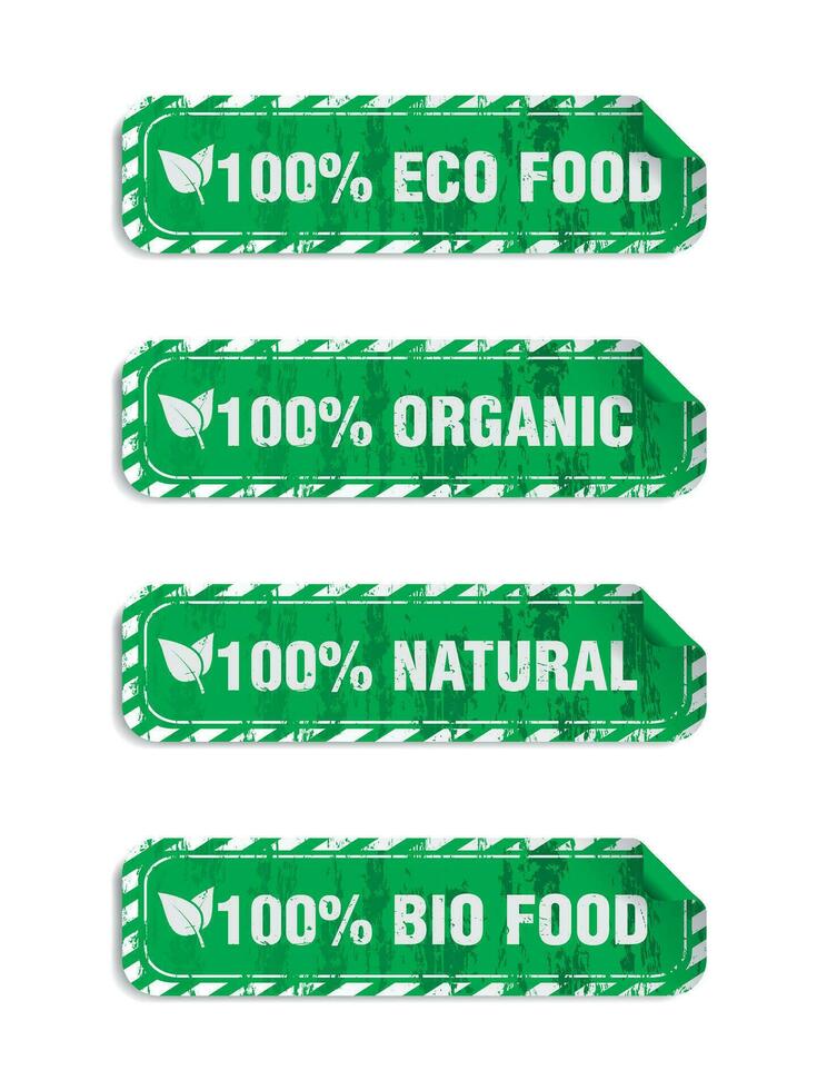 100 eco alimento, orgánico, natural, bio comida verde grunge pegatinas conjunto vector