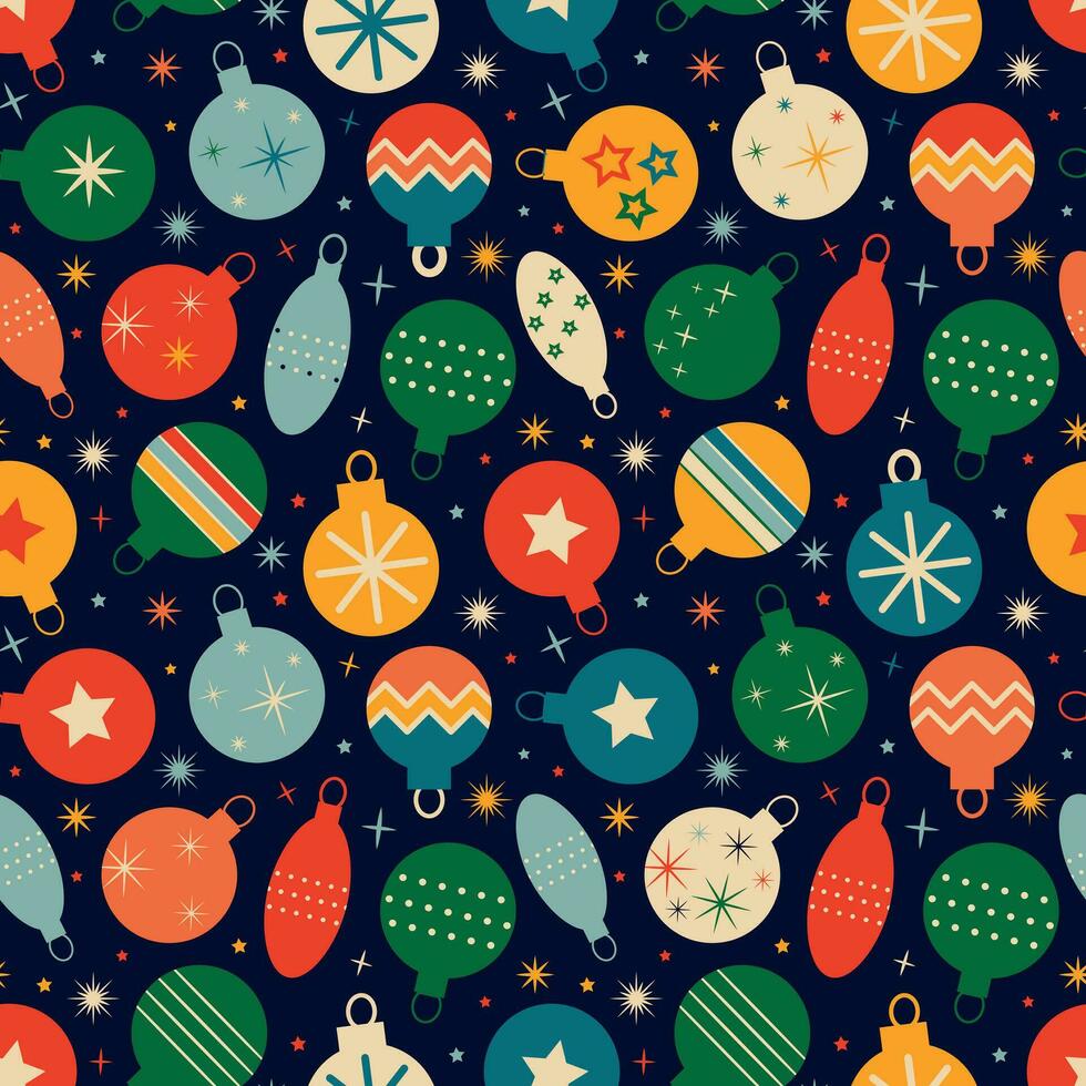 retro pattern with Christmas tree toys. Vintage Christmas ...
