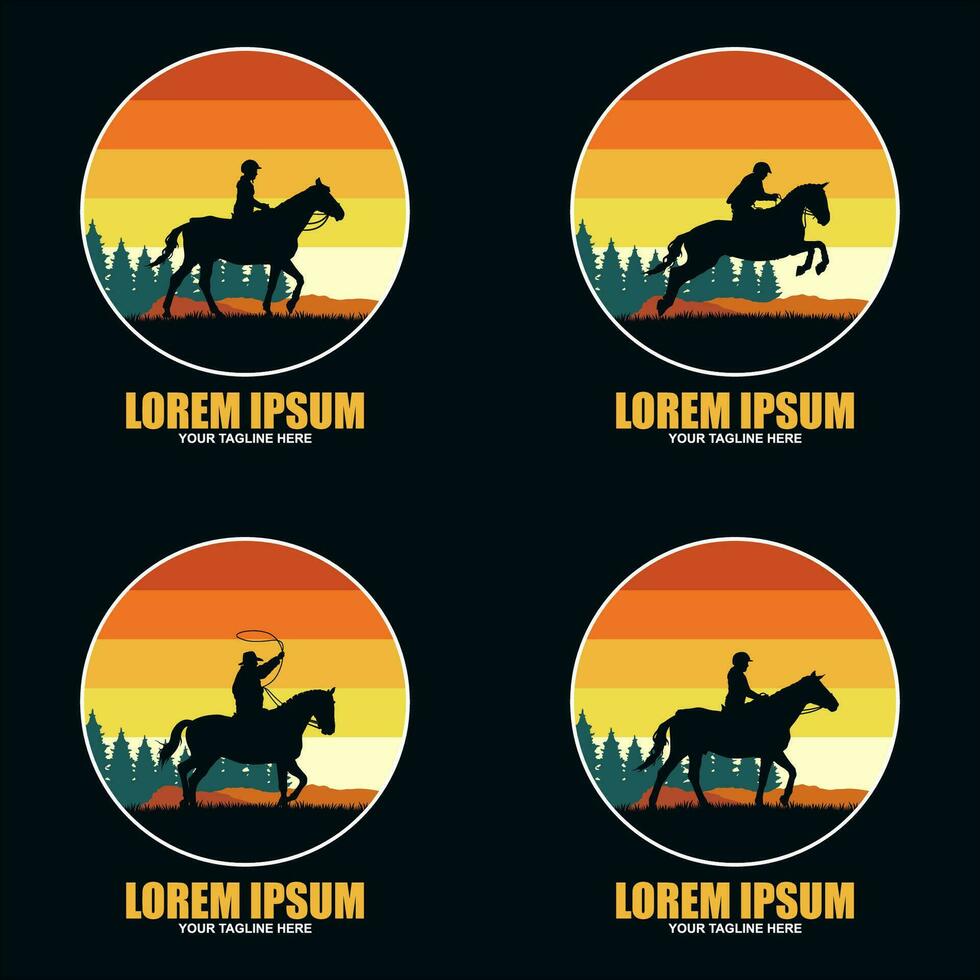 Rodeo retro logo with cowboy horse rider silhouette vector