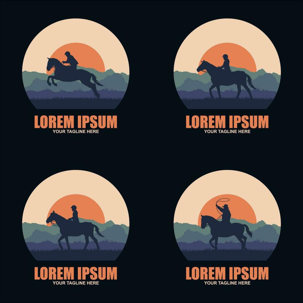 logotipo retro de rodeo con silueta de jinete de caballo vaquero vector