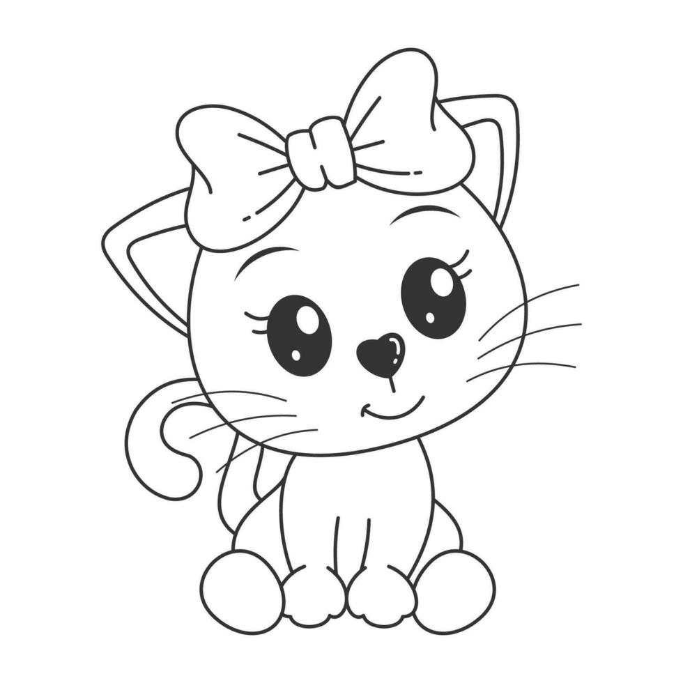 linda gatito sentado dibujos animados estilo para colorante vector