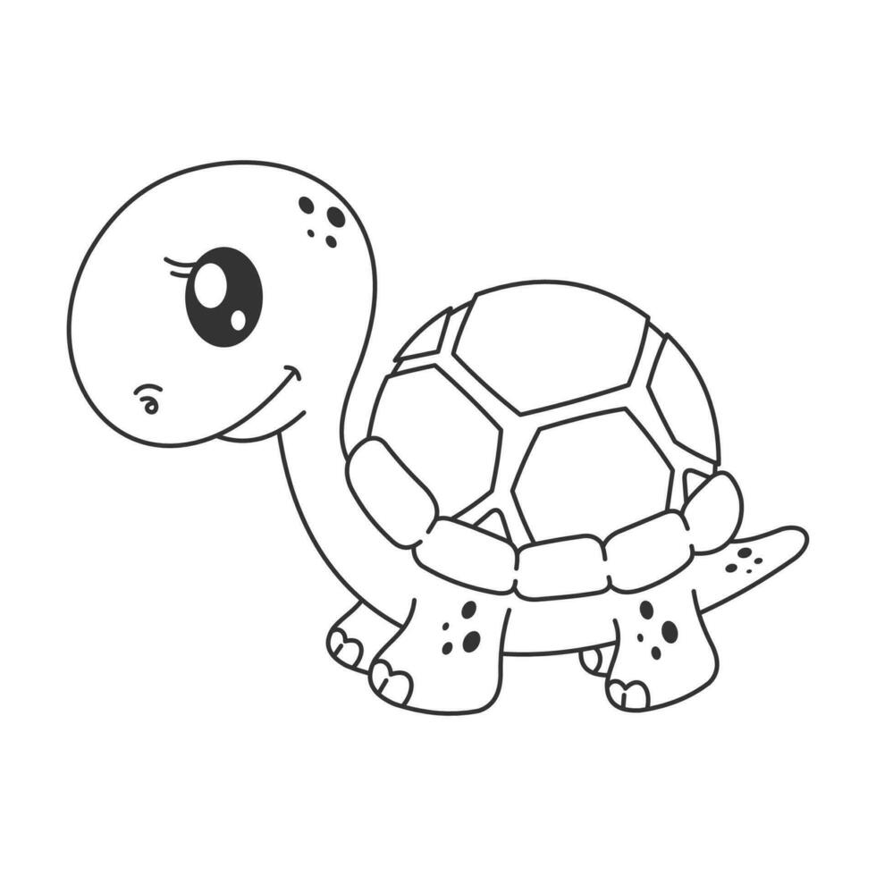 Cute turtle standing in cartoon style for coloring vector