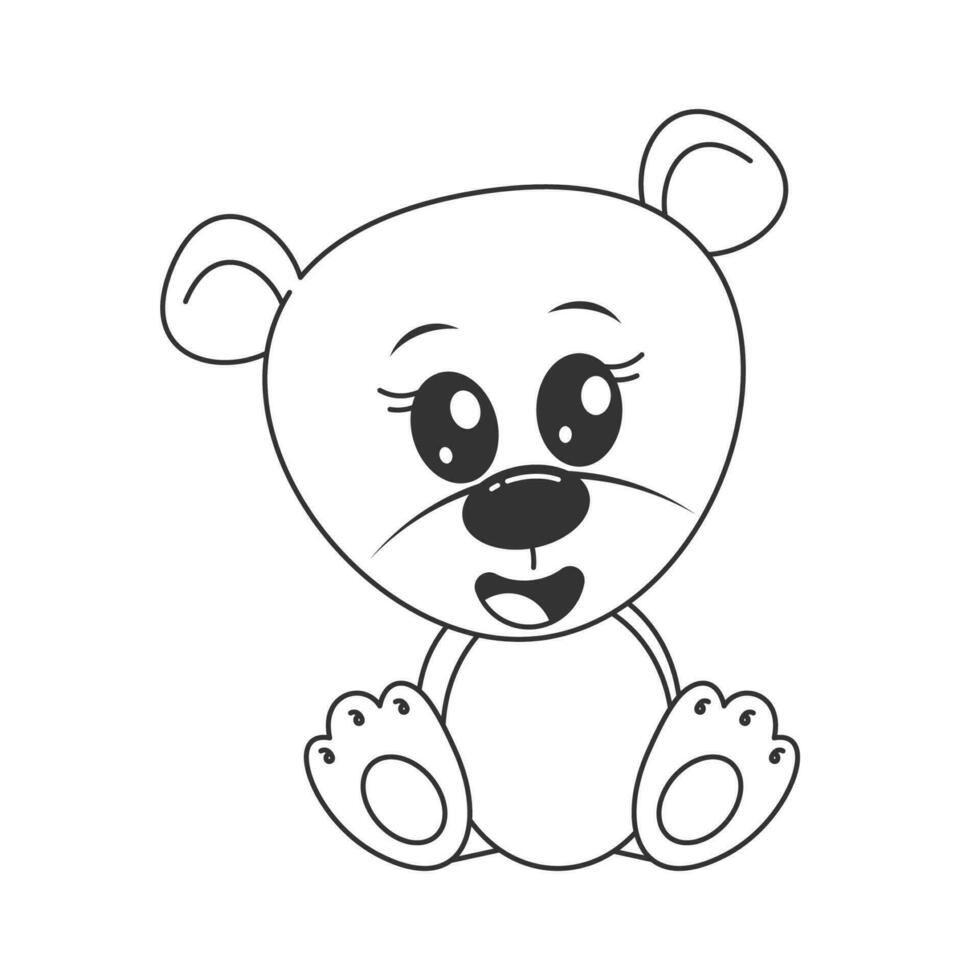 linda osito de peluche oso sentado dibujos animados estilo para colorante vector