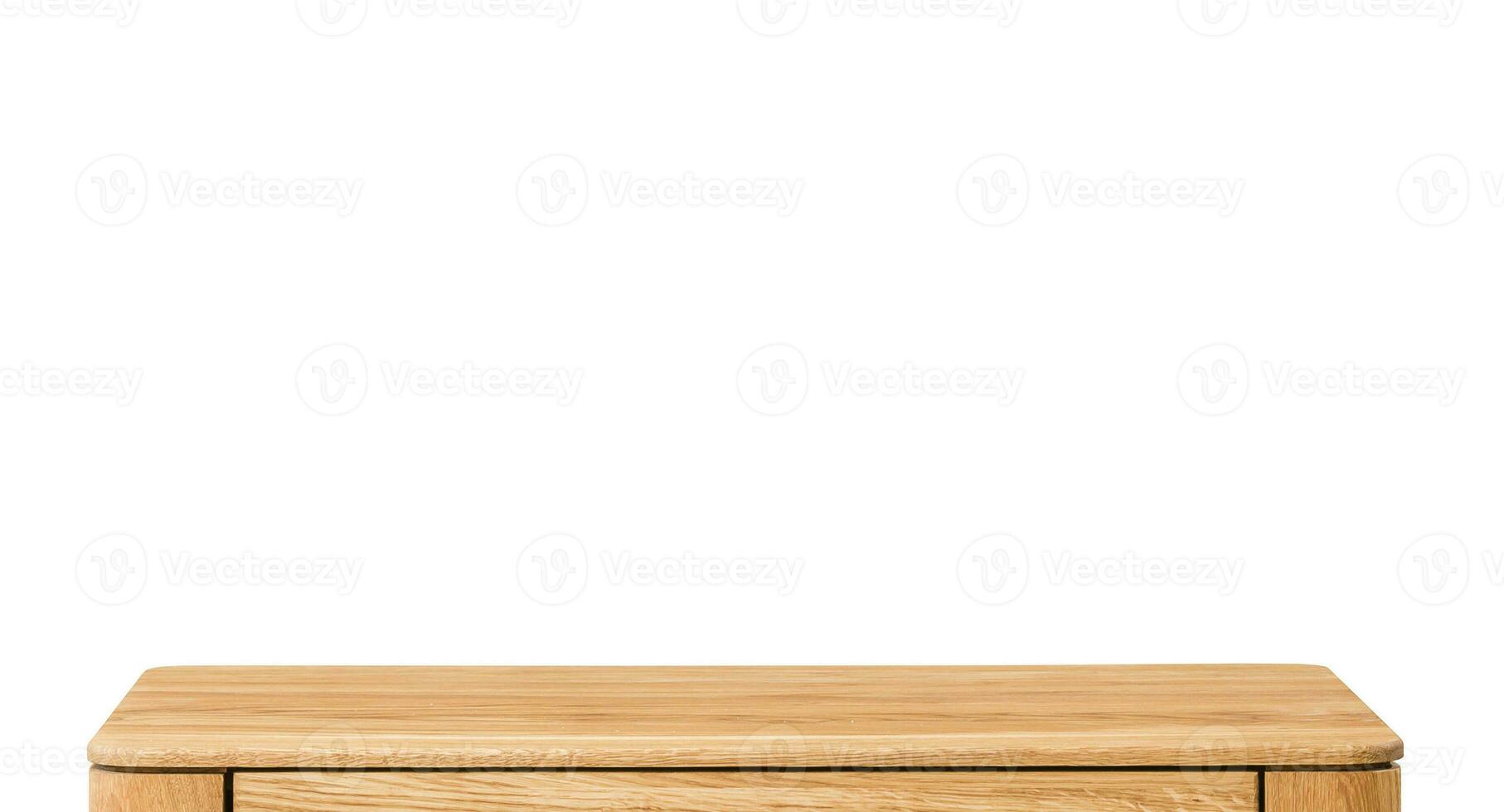 Wooden table top surface isolated over white background. Solid wood furniture close view 3D illustration. Empty table top cooking presentation template photo