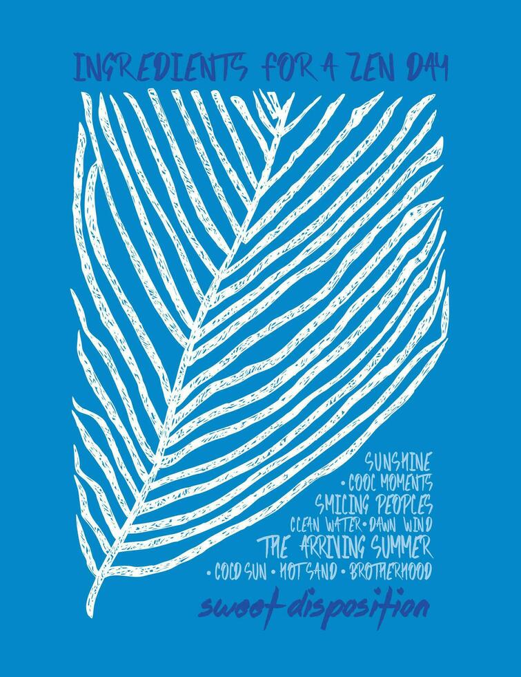 Vector illustration of stylized leaf silhouette and text about wellness. Art for prints on t-shirts, posters and decoration.