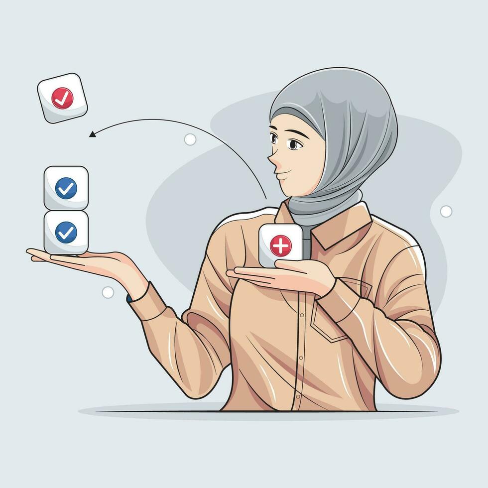Muslim Business Illustration. Self management and multitasking concept vector illustration pro download
