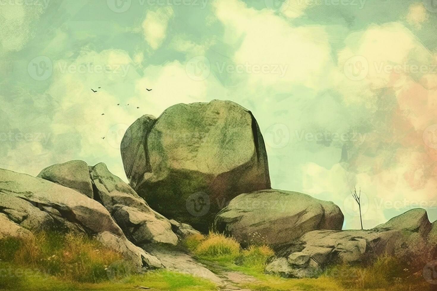Vintage rocks landscape. Generate Ai photo