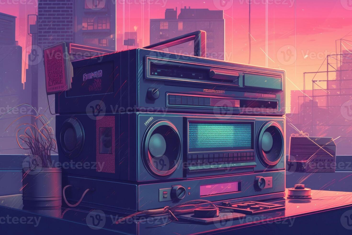 Retro tape recorder colorful. Generate Ai photo