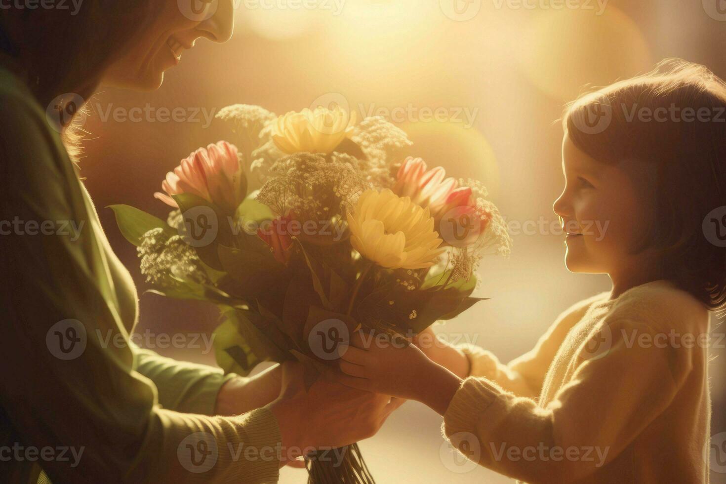 Mother day child flower. Generate Ai photo