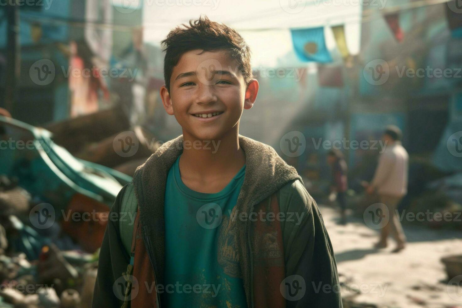 Street boy happy student. Generate Ai photo