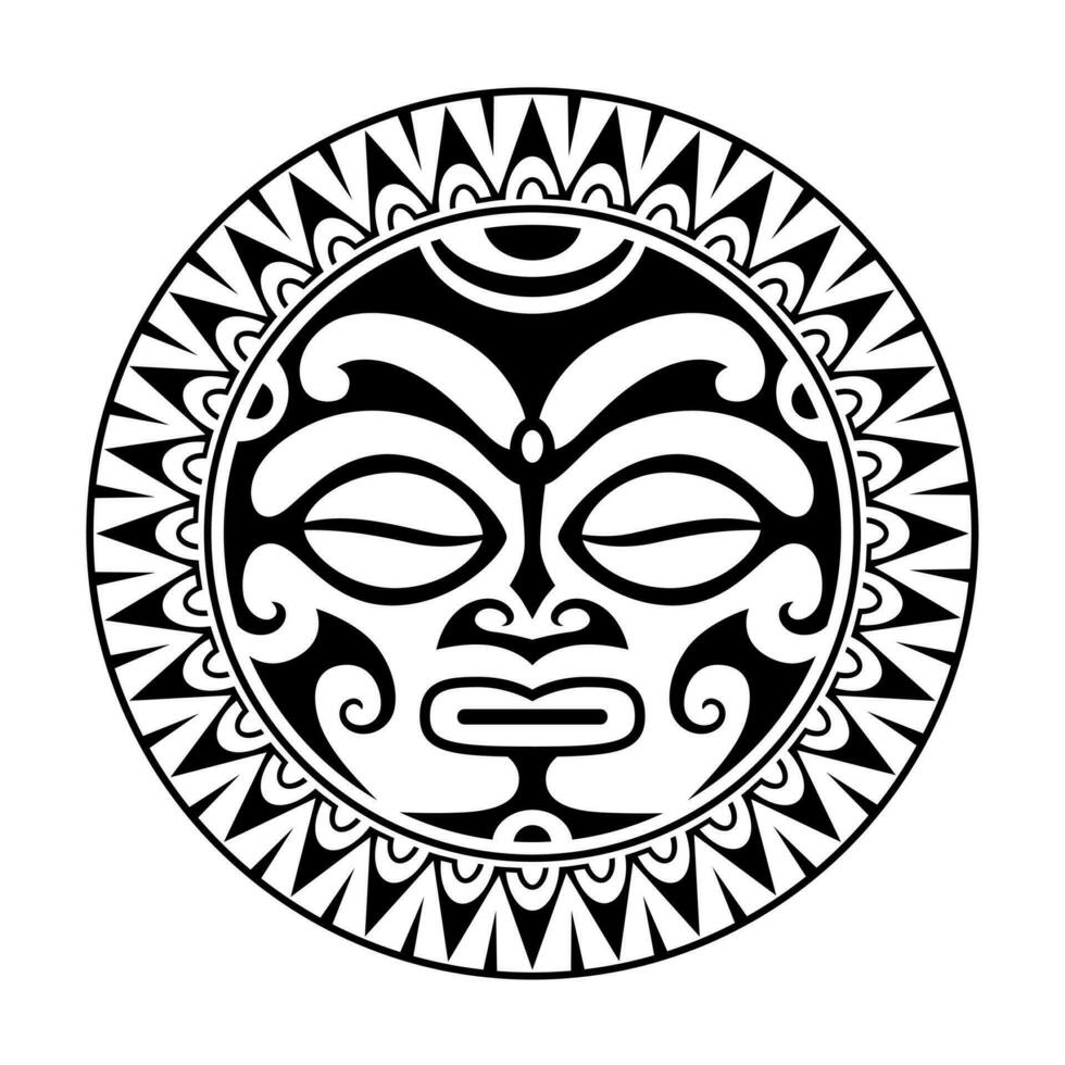 redondo tatuaje ornamento con Dom cara maorí estilo. africano, aztecas o maya étnico mascarilla. negro y blanco. vector