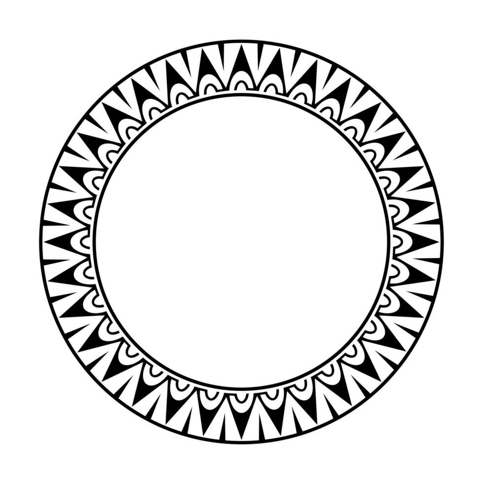 Round Maori geometrical round border frame design. Black and white vector