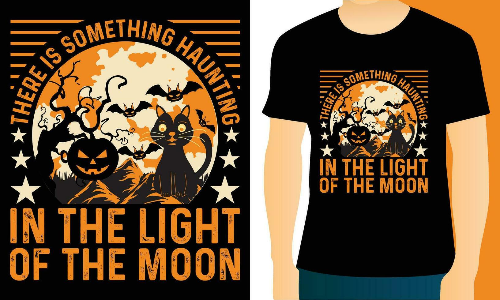 There is something haunting in the light of the moon typography vector t-shirt Design. Perfect for print items and sticker, template. Handwritten vector illustration. Isolated on black background.