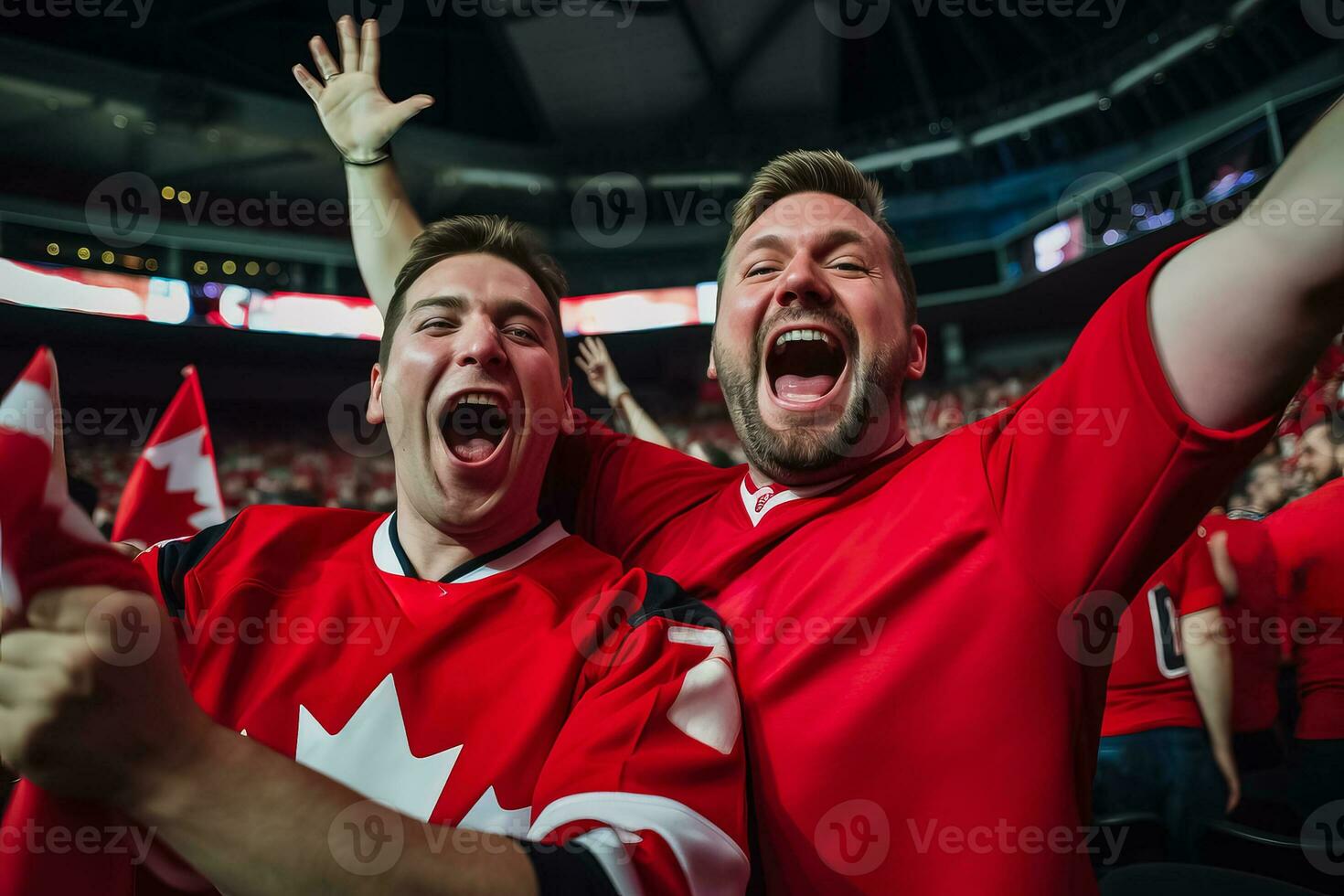 Canadian football fans celebrating a victory photo
