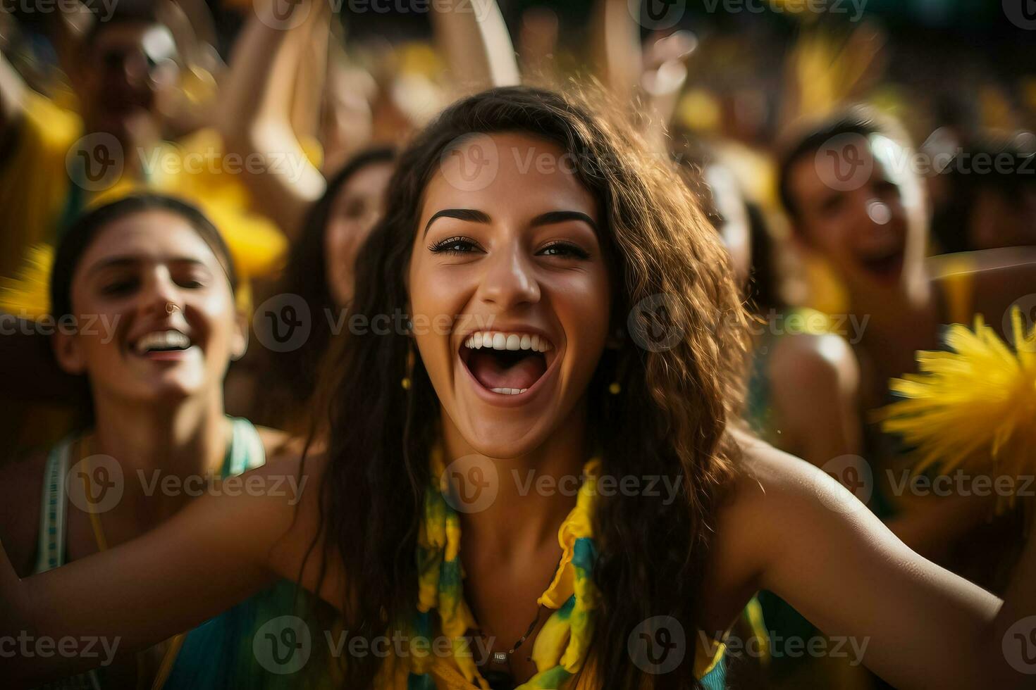 brasileño playa fútbol aficionados celebrando un victoria foto