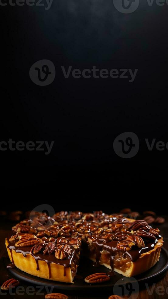 Pecan pie slices background with empty space for text photo