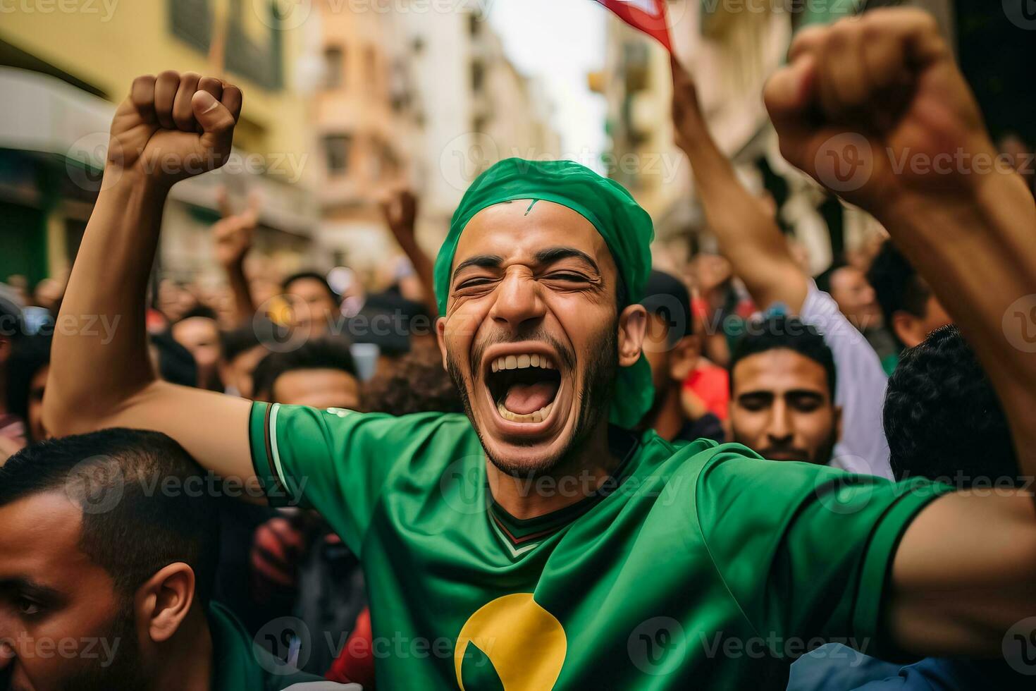 Moroccan football fans celebrating a victory photo