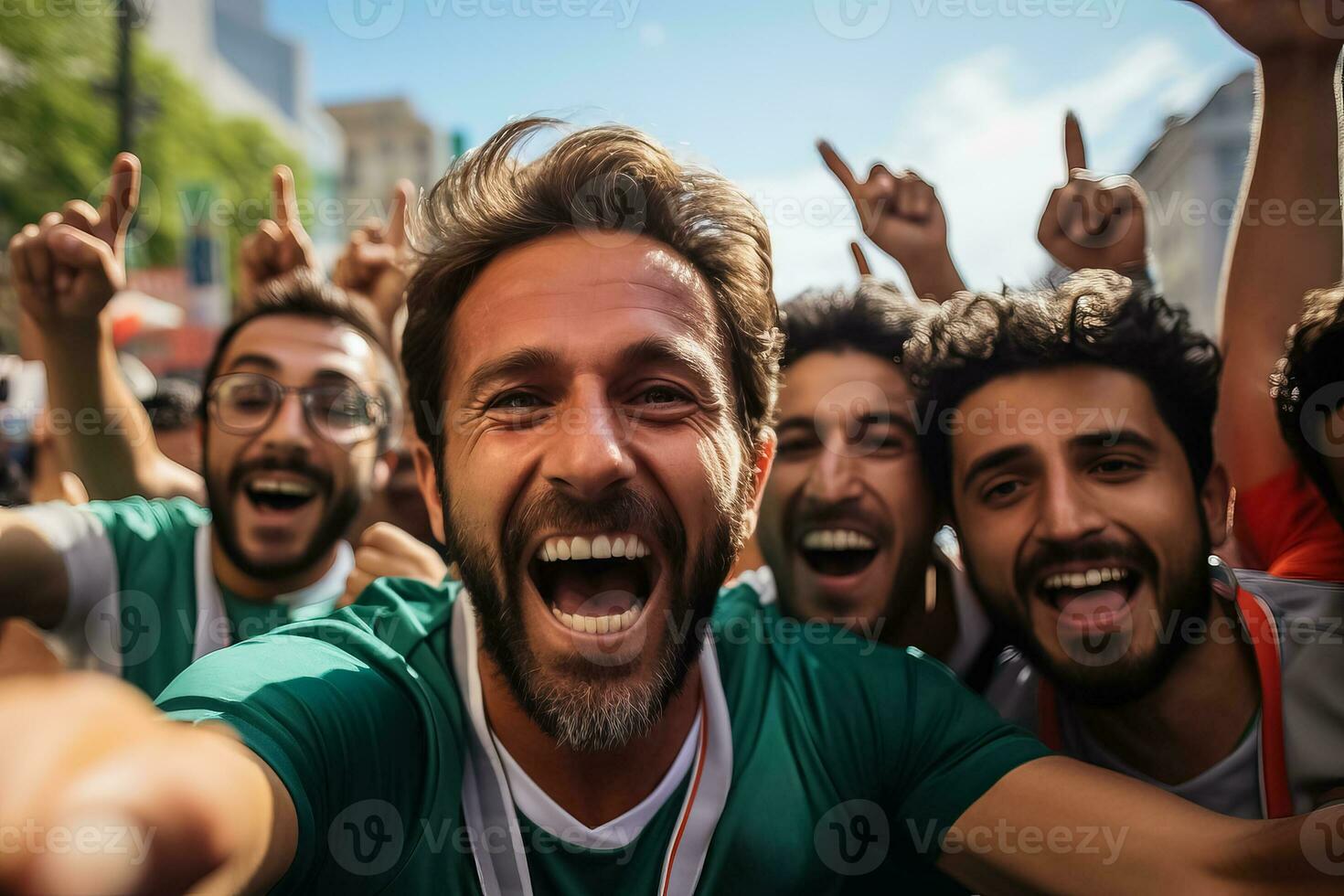 Iranian football fans celebrating a victory photo
