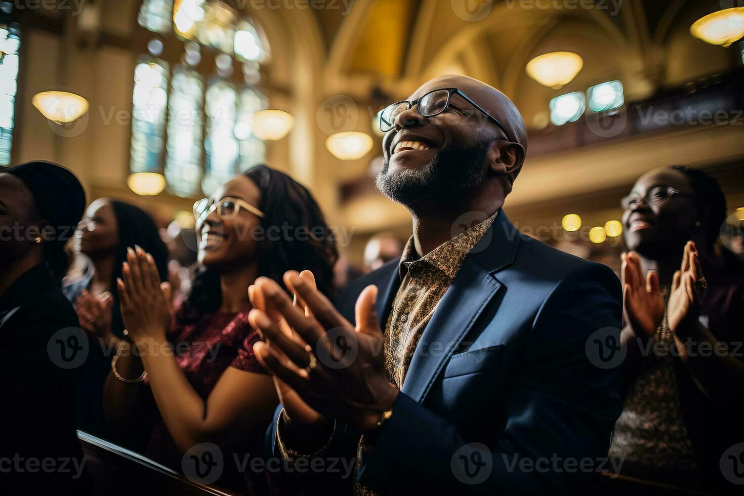 In a church Christian gospel singers offering praise photo