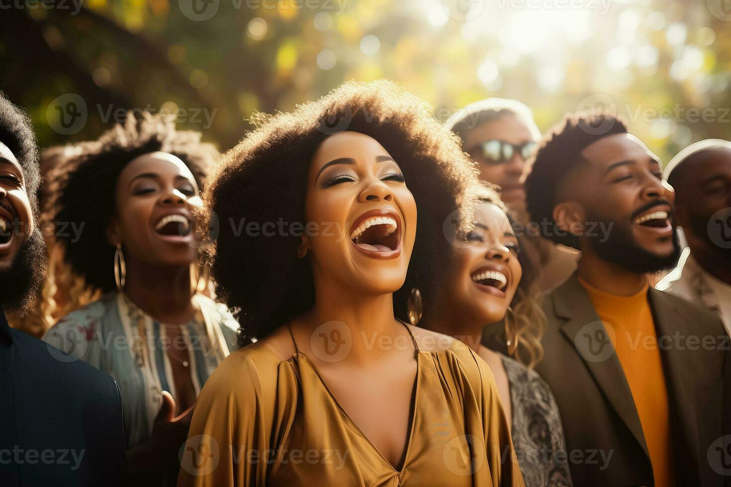 grupo de cristiano evangelio cantantes al aire libre en alabanza foto