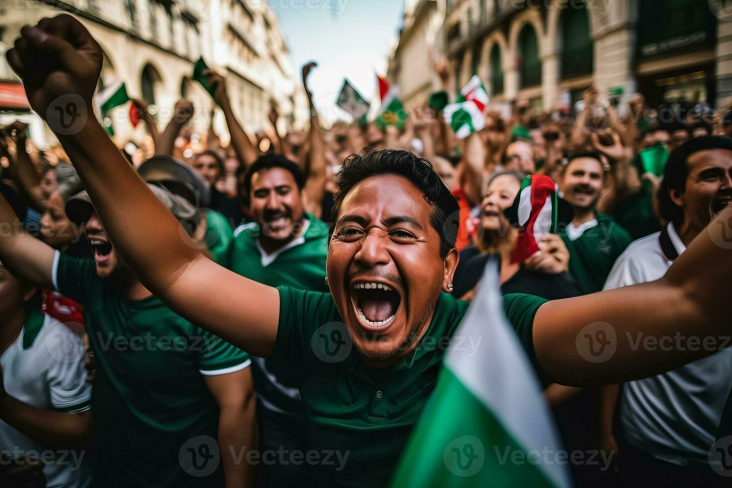 Mexican football fans celebrating a victory photo