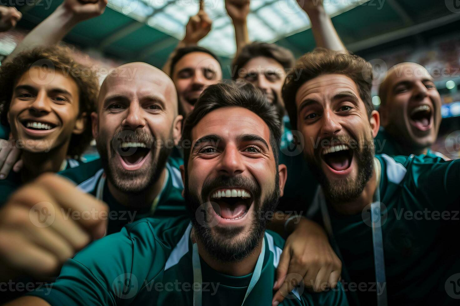 Iranian football fans celebrating a victory photo