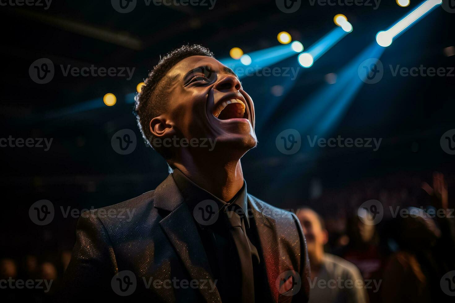 Young Christian gospel singer passionately praising photo