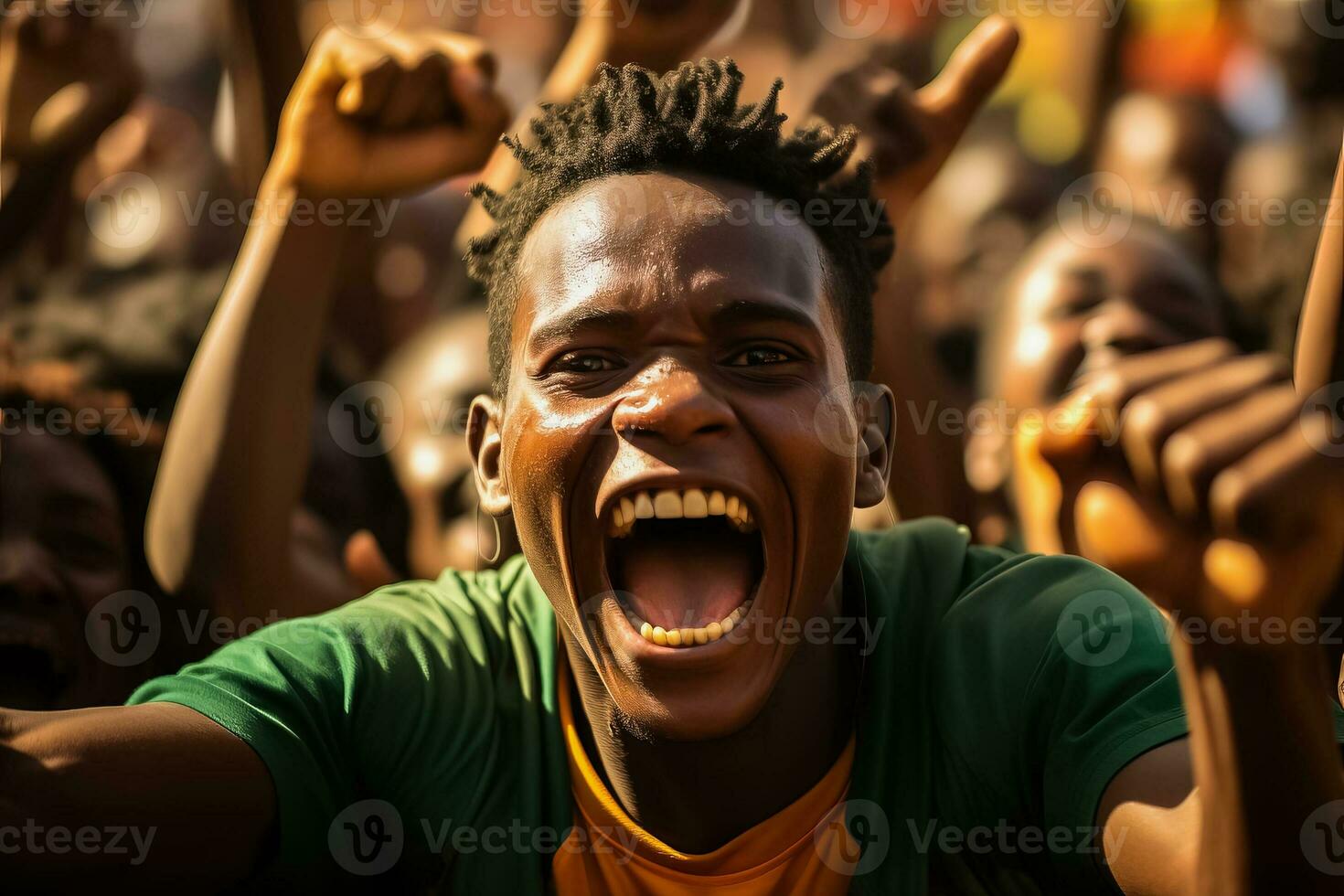 Malian football fans celebrating a victory photo