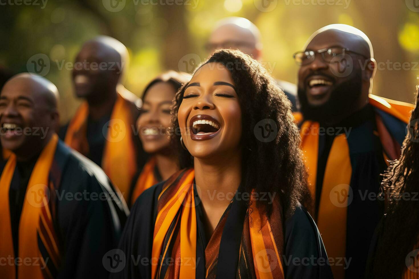 Group of Christian gospel singers outdoors in praise photo