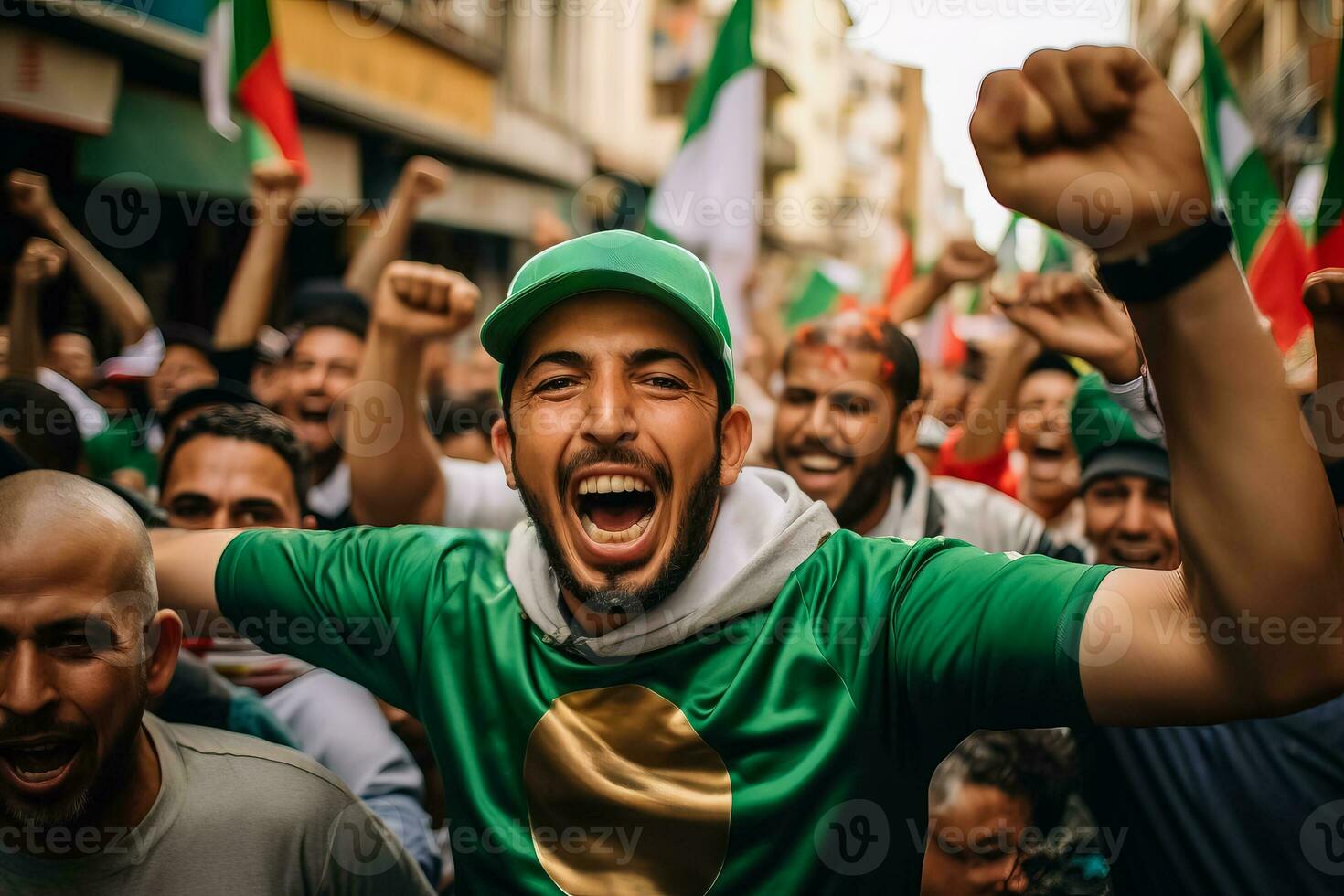 Moroccan football fans celebrating a victory photo