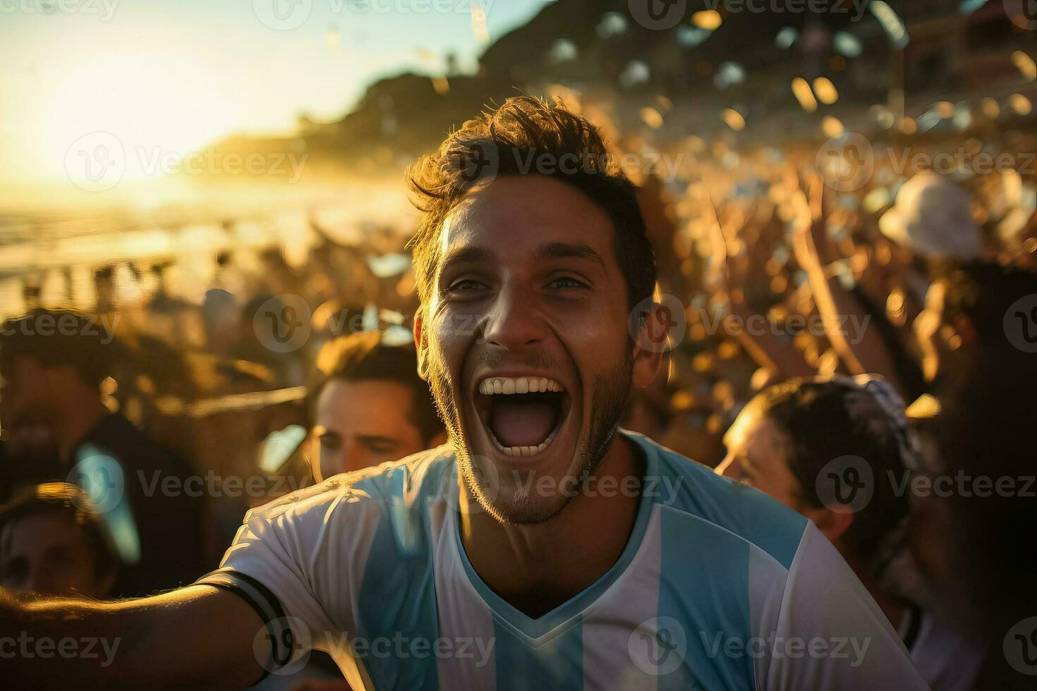 argentino playa fútbol aficionados celebrando un victoria foto